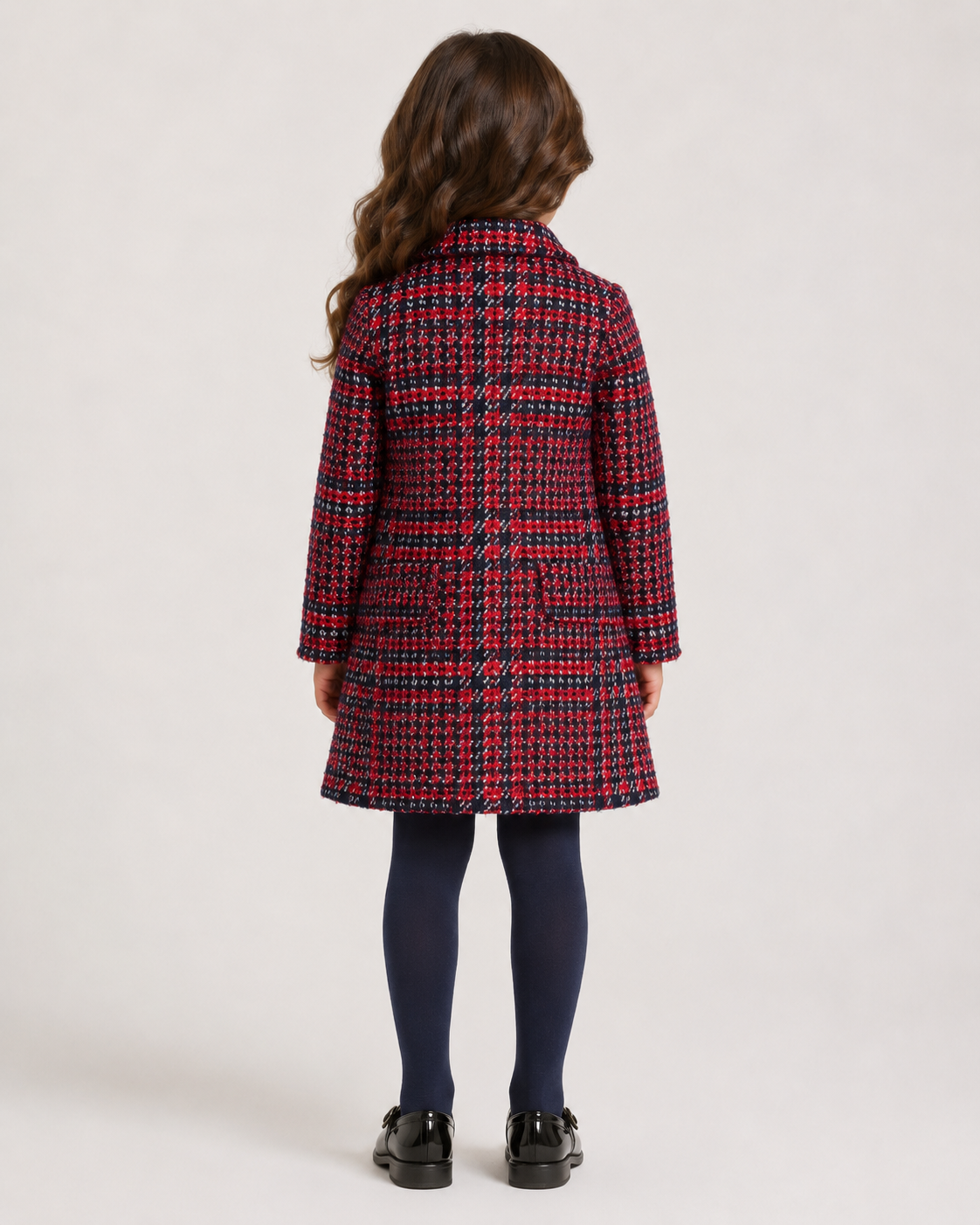 Girls Navy and Red Check Coat by Qtee (5-6yrs)