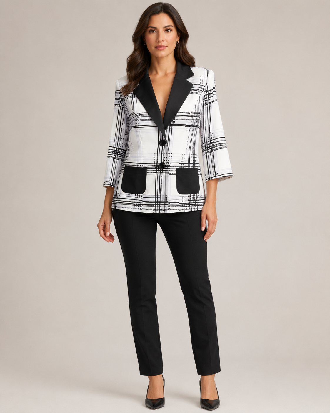 Ladies Three Quater Black and White Jacket by Contempo (L)