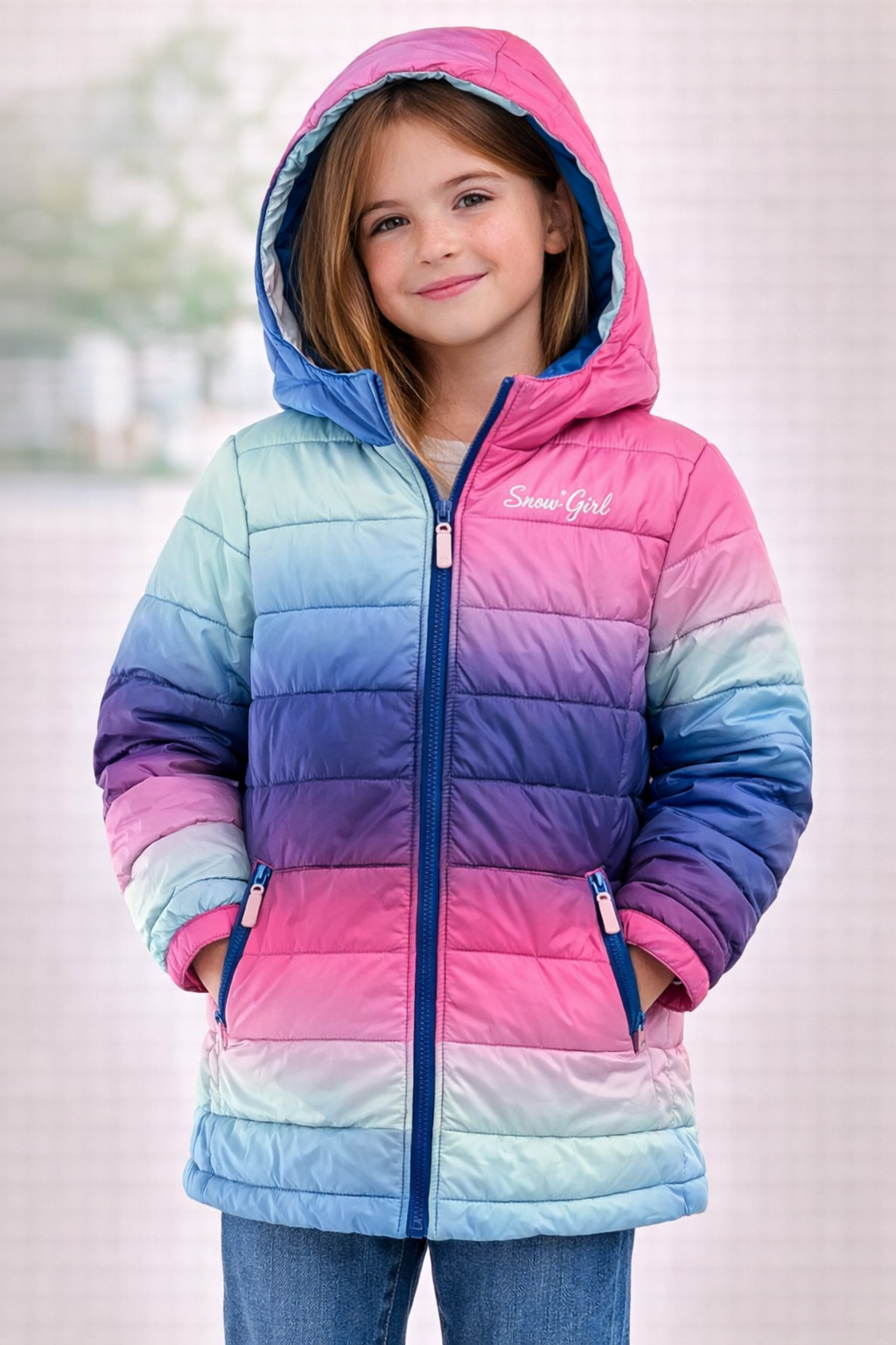 Girls rainbow coloured puffer Jacket from JFK (8-9yr)