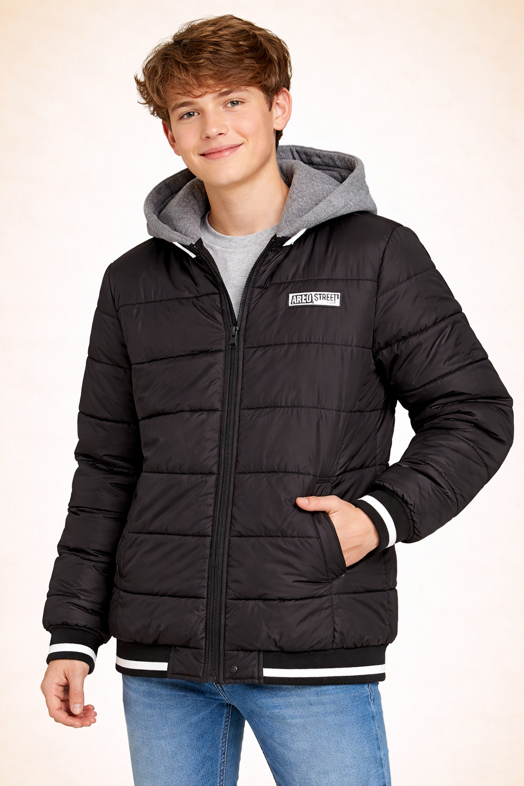 Boys Black and Grey Puffer Jacket from Chapter Young (14-15yr)