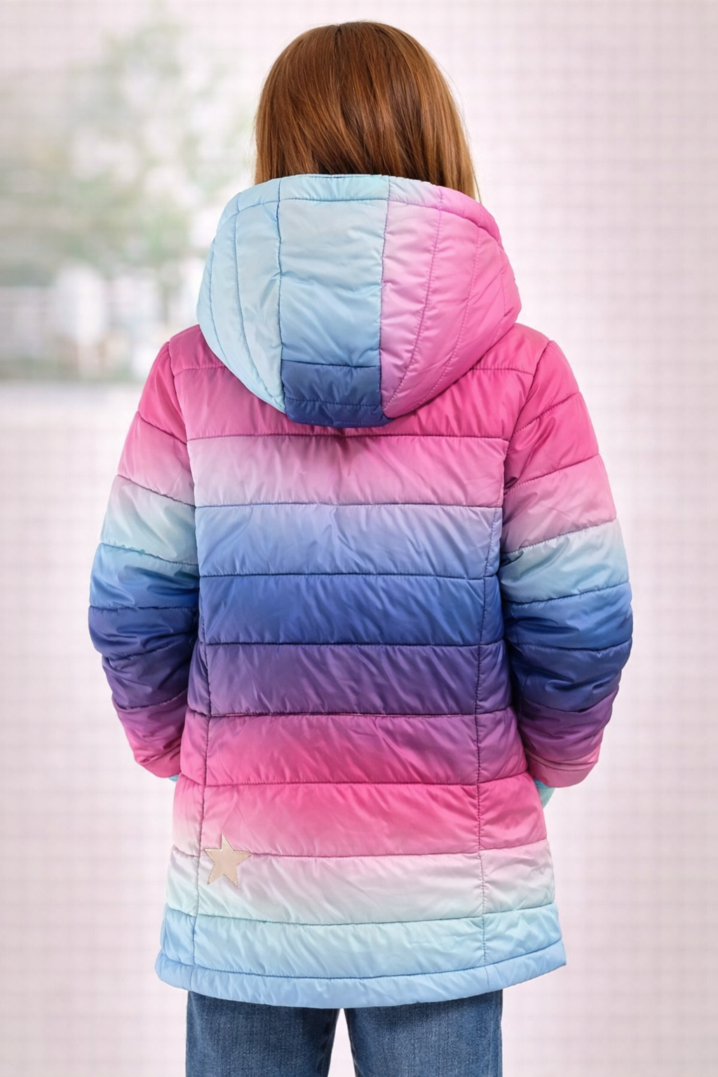 Girls rainbow coloured puffer Jacket from JFK (8-9yr)