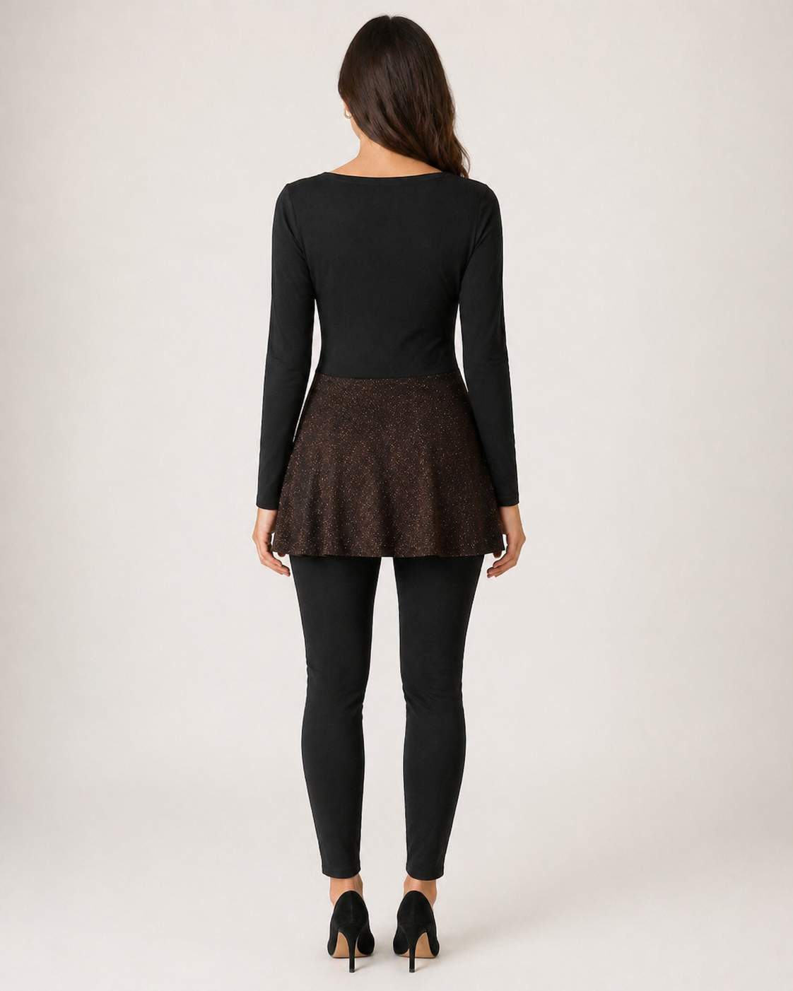 Ladies Black and Bronze Top that flares (L - Check measurements)