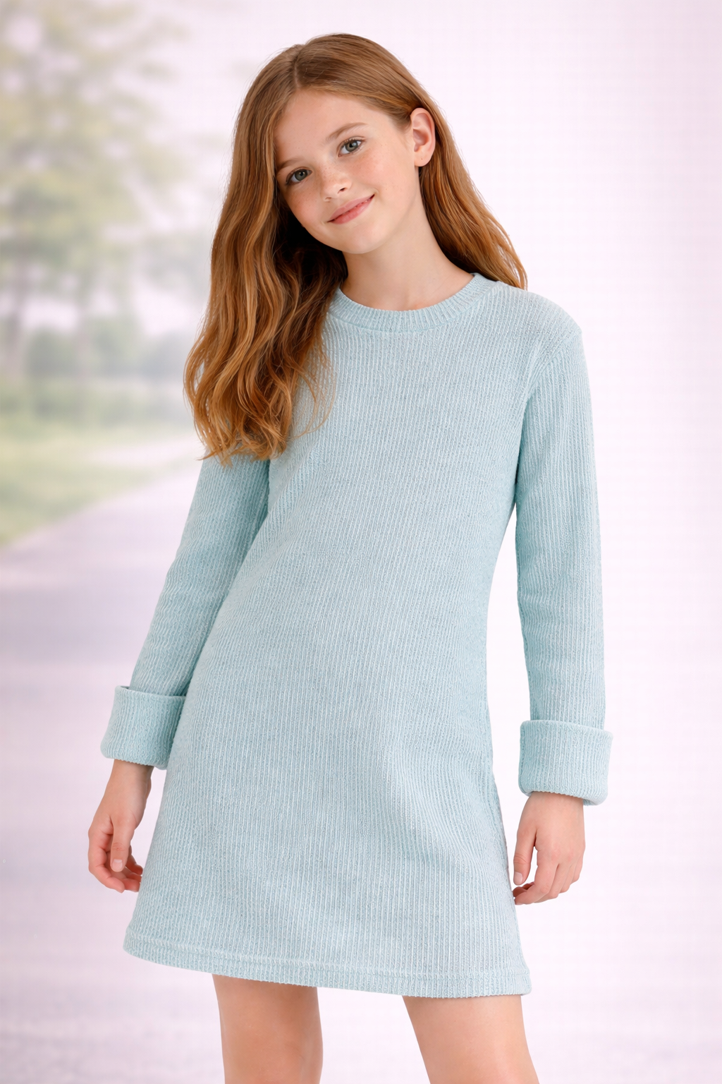 Girls green winter dress (9-10yrs)