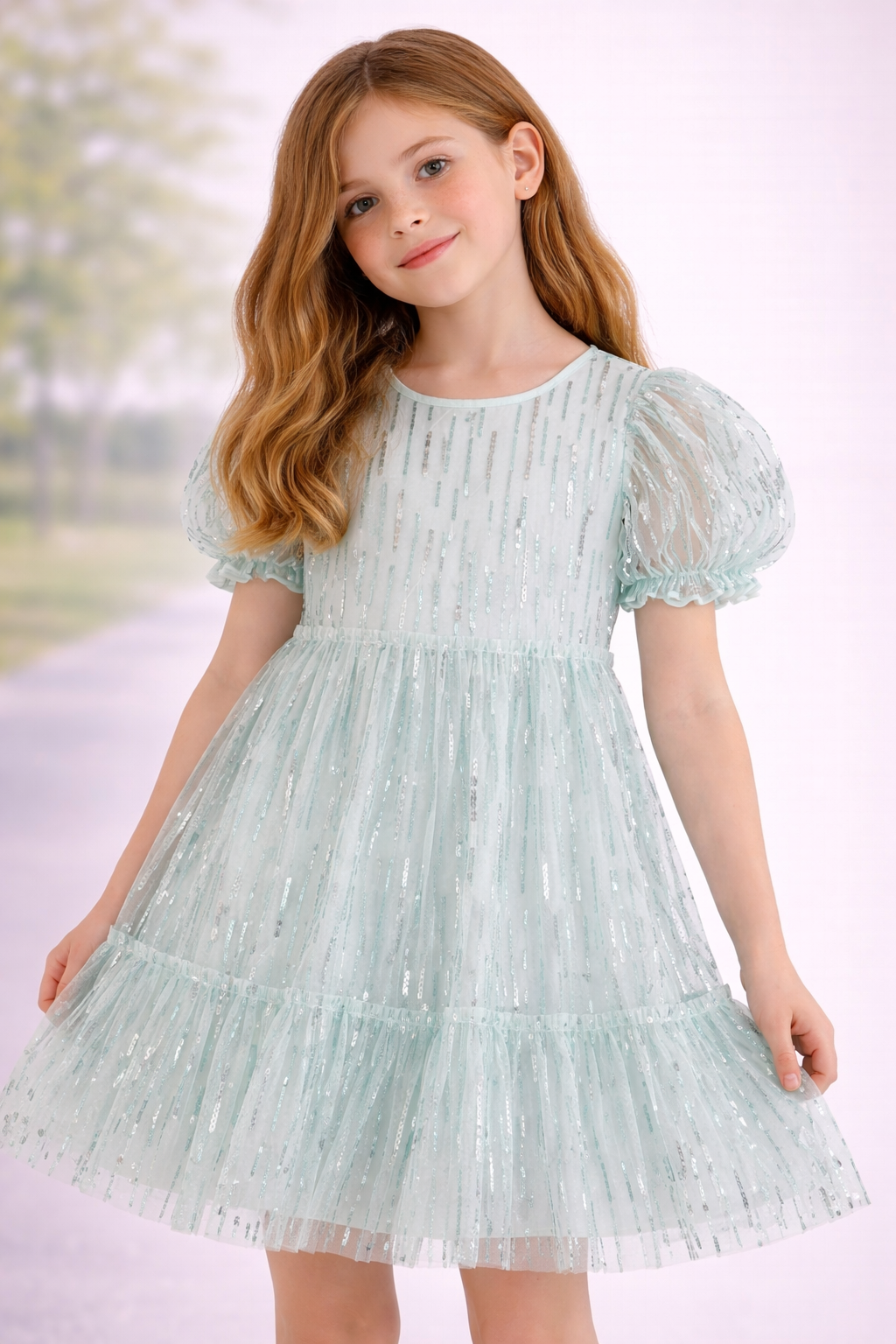 Girls green sequence summer dress from Woolworths (8yrs)