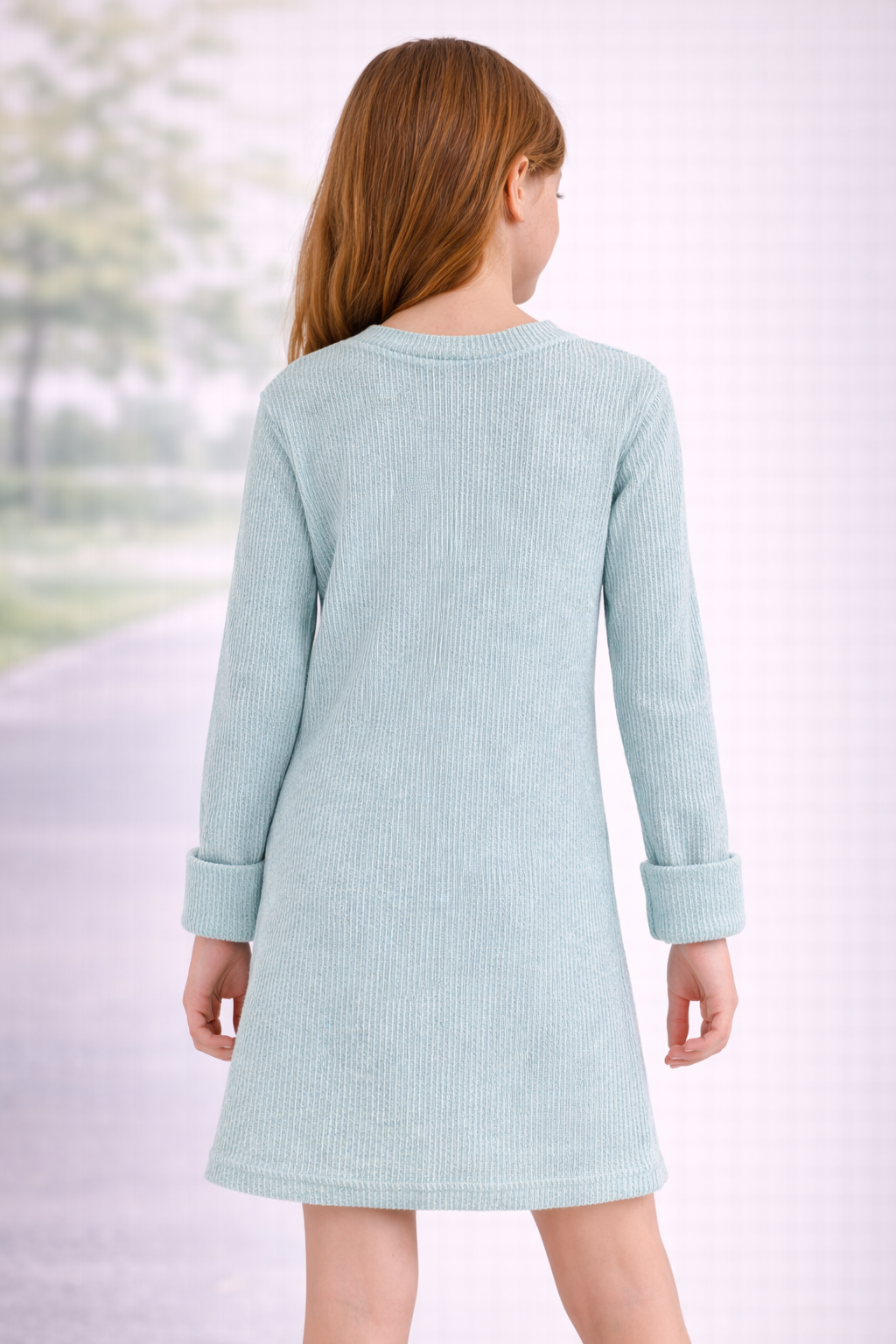Girls green winter dress (9-10yrs)