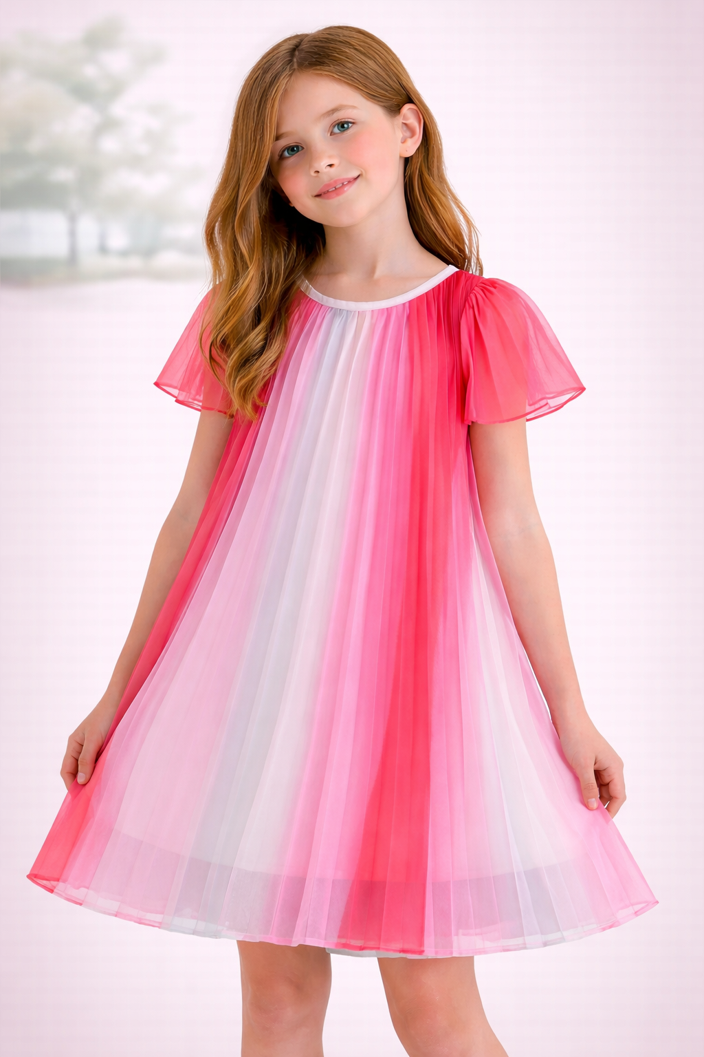 Girls pink and red striped summer dress (9-10yrs)